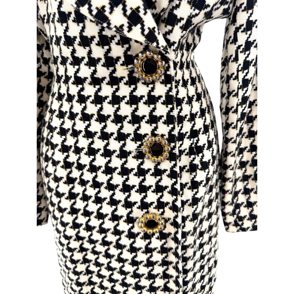 Vtg Geary Roark Kamisato Houndstooth Dress Coat Jacket Metallic Gold Button 10 - Picture 2 of 7